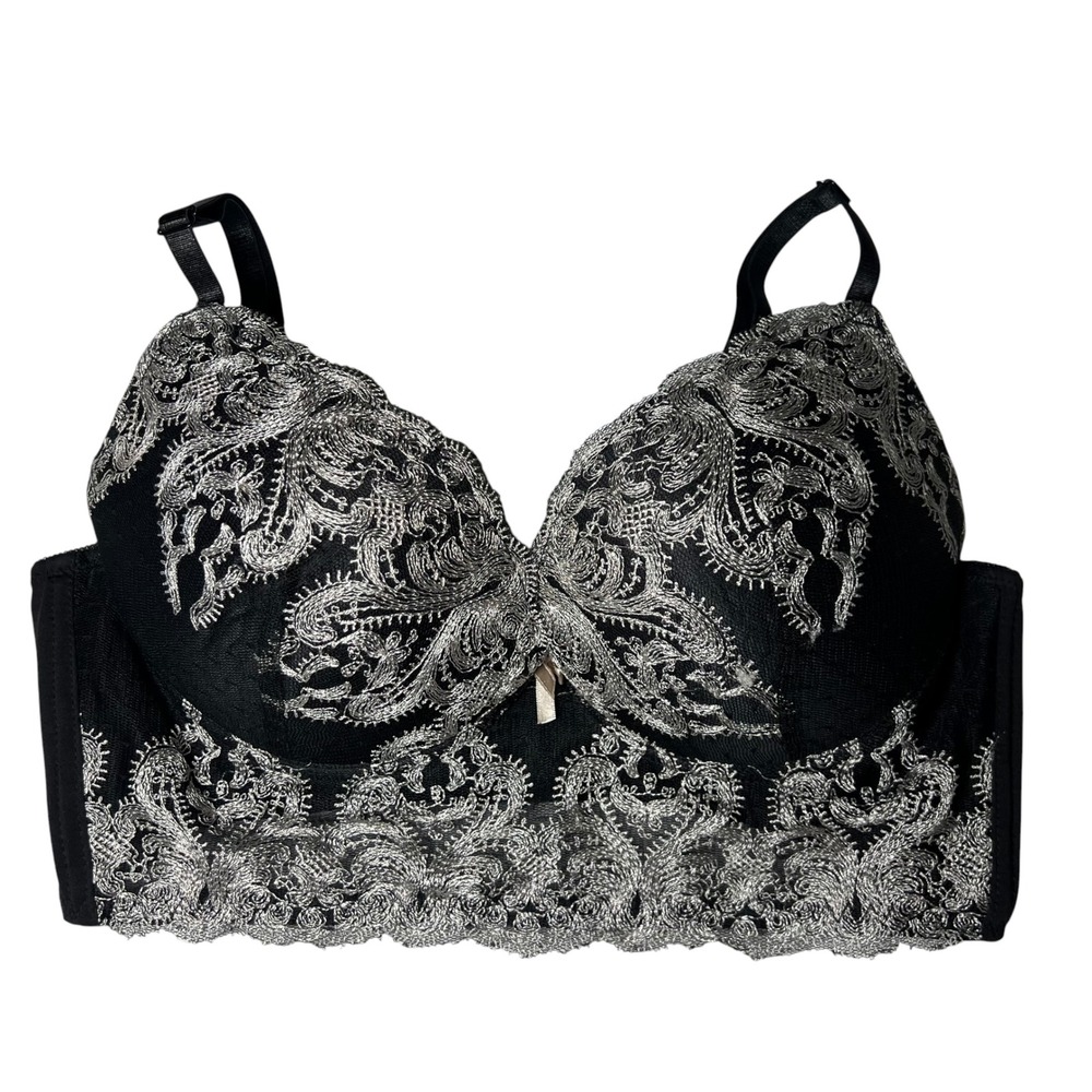 Prima Valentina Black Silver Embroidered Longline Bra‎ 38C Gothic Glamour Event